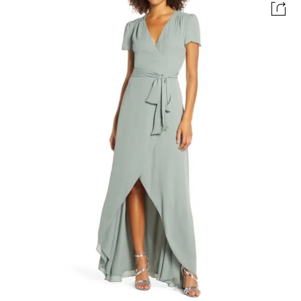 WAYF The Zoey Wrap Dress in Moss